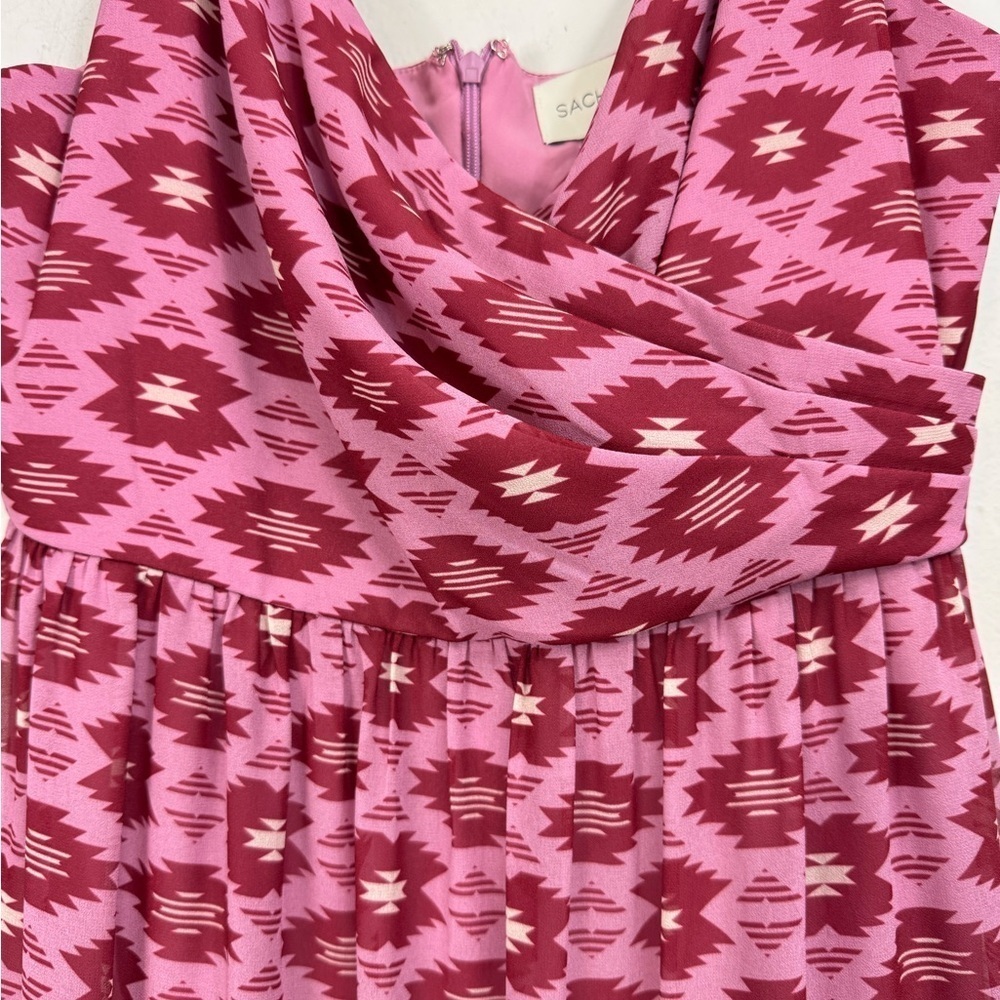 NWT Sachin & Babi Size 6 Aztec Motif Dalia Midi Dress Pink Burgundy & Ecru - Picture 4 of 7